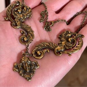 Victorian revival Art nouveau Art deco fillagree face whimsygoth Necklace